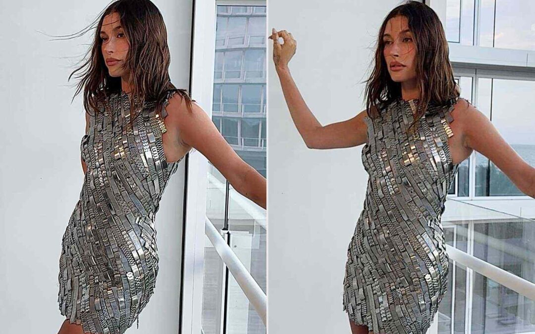 Hailey Bieber Dazzles in a Dress Made of 500 Watch Bands